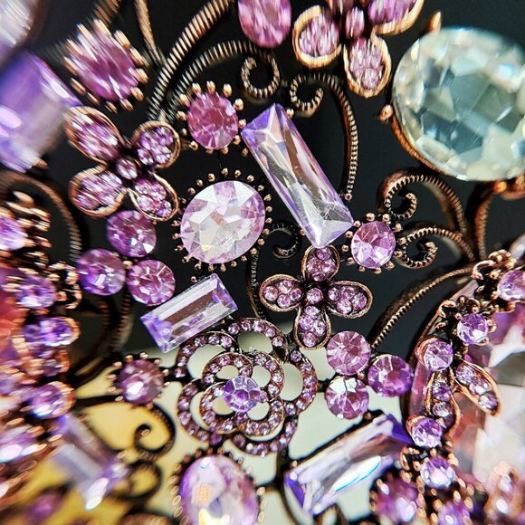Vintage Handmade Crown, Lavender Crystal Crown, Victorian Tiara, Copper Crown